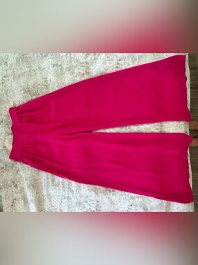 “ee:some”  High-Waist Satin Wide Leg pleated Pants - Hot Pink/ fuchsia
